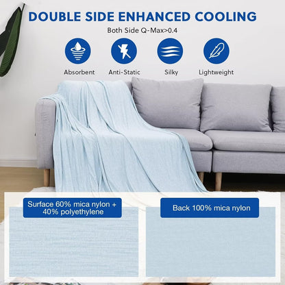HOMFINE Cooling Blankets for Hot Sleepers - Summer Blanket Thin Lightweight Breathable Soft Double Side Enhanced Cooling Blanket for Bed Sofa, Keep Cool for Night Sweats (Light Blue, 60 x 80 inches)