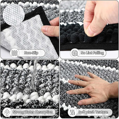 Bathroom Sets with Shower Curtain and Rugs and Accessories, Glass Bathroom Accessories Set Clear Bathroom Set Bathroom Sets, Black Bath Mat and Diamond Soap Dispenser for Bathroom Decor