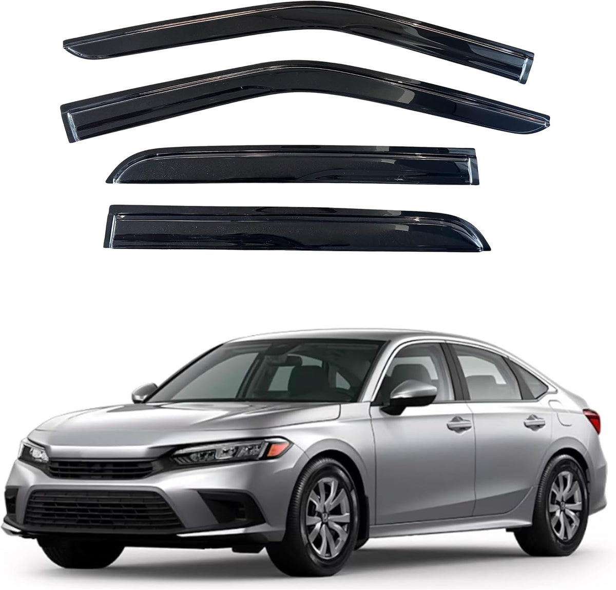 KPY Window Visor Compatible with Honda Civic Sedan 2022-2025, 4PC Rain Guard Side Window Vent Deflectors Tape-On Mugen Style, 2022 2023 2024 2025