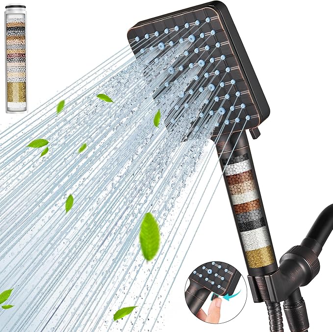 Cobbe Filtered Shower Head with Handheld, High Pressure 6 Spray Mode Showerhead with Filters, Water Softener Filters for Hard Water - Remove Chlorine - Reduces Dry Itchy Skin, Oil Rubbed Bronze