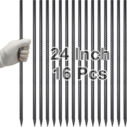 VVOKGO Rebar Stakes 24 Inch Ground Straight Concrete Form Stakes Heavy Duty (16pcs), 3/8" Diameter Metal Steel Spikes Anchors with Chisel Point End for Plant Support, Garden Border,Landscape Edging