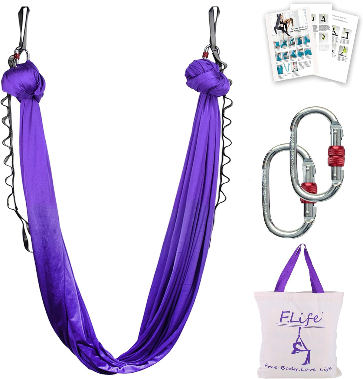 F.Life Aerial Silk Yoga Hammock & Swing for yoga Inversion,Strength training,starter hardware kit