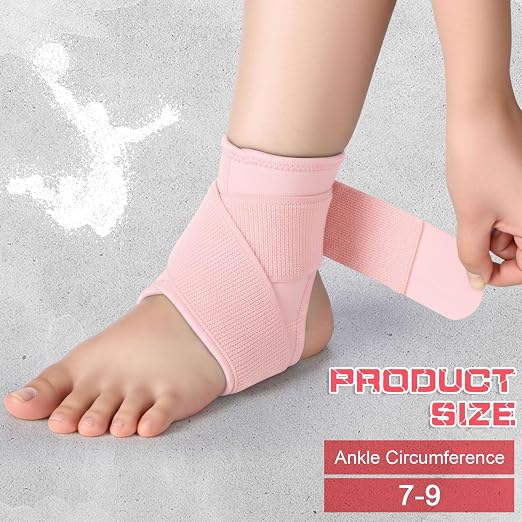 Honoson 2 Pcs Ankle Brace Kid Ankle Support Youth Neoprene Lace up Compression Sleeve Foot Brace Stabilizer with Adjustable Strap for Sport Sprained Plantar Fasciitis Achilles Tendonitis(Pink,L)