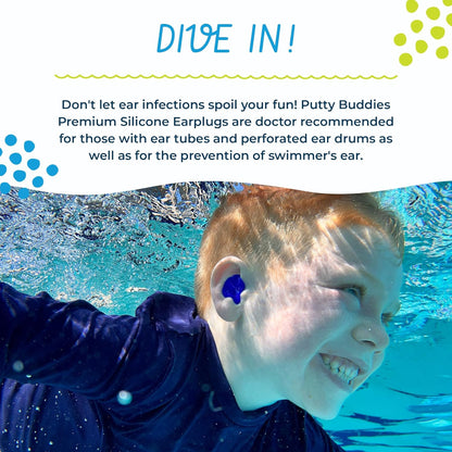 Earvolution Floating Putty Buddies Ear Plugs for Swimming - Invented by an Ear Physician - Moldable, Premium, Silicone - Floats on Water - Waterproof - Made in The USA - 3 Pack - Blue/Yellow/Green