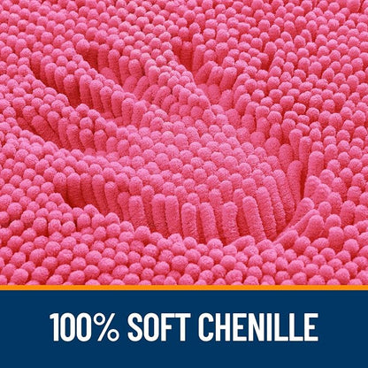 OLANLY Toilet Rugs U-Shaped 24x20, Extra Soft Absorbent Chenille Contour Bathroom Rugs for Toilet, Dry Quickly, Machine Washable, Non-Slip Bath Mat, Hot Pink