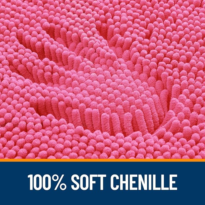 OLANLY Bathroom Runner Rugs 59x24, Soft Absorbent Chenille Bath Rugs, Rubber Backing Quick Dry, Machine Washable Long Bath Mats for Bathroom Floor, Tub and Shower, Home Decor Accessories, Hot Pink