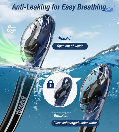Aegend Dry Snorkel, Dive Mask Easy-Breath Free Diving Snorkel for Snorkeling Scuba Diving Freediving Swimming, with Top Dry Valve and Food-Grade Silicone Mouthpiece