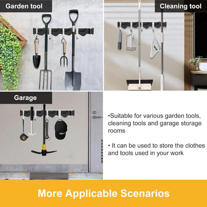 2-Pack Metal Mop Broom Holder Wall Mount - 4 Slot Tool Organizer with Rubber Grips for Kitchen, Garden, and Home Storage