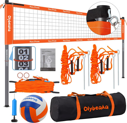 Portable Outdoor Volleyball Net Set System for Backyard Beach with Heavy Duty Poles, Durable Net, PU Volleyball & Pump, Carry Bag