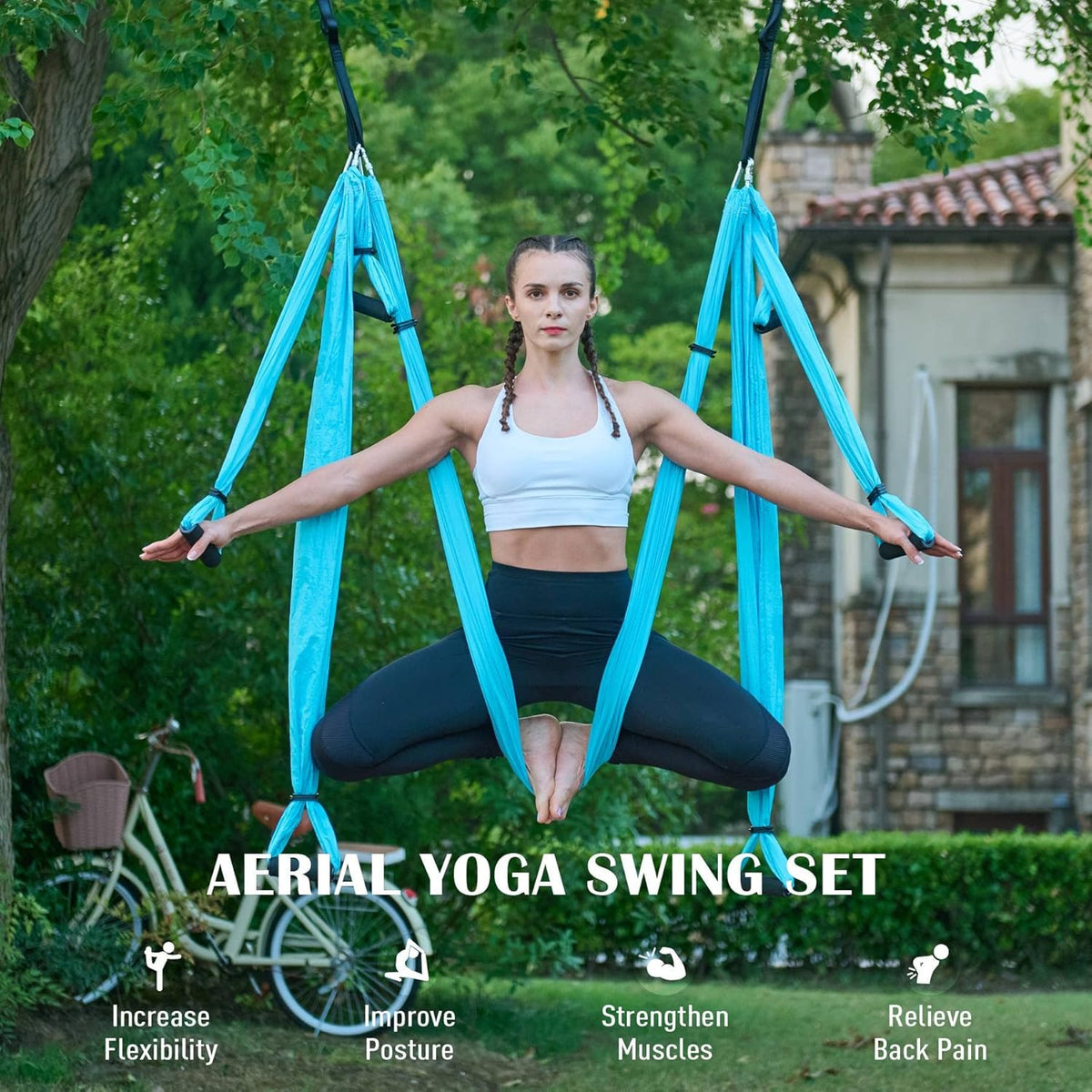 ZELUS Aerial Yoga Swing Sling Strong Yoga Hammock Kit Set Trapeze Inversion Equipment Include 2 Extensions Straps and Ceiling Mounting Kit