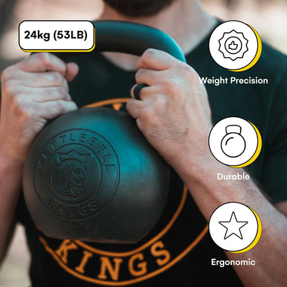 Kettlebell Kings Powder Coated Kettlebell Weights - 9-97 lb Strength Training Kettlebells for Men and Women - Hand Weights Workout Gym Equipment - Weights Set for Home Gym- New