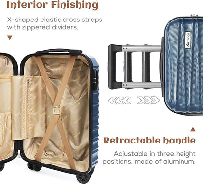 Carry on luggage 20 In suitcase with Spinner Wheels ABS & PC Hardside Luggage(Navy)