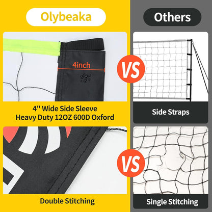 Portable Outdoor Volleyball Net Set for Backyard Beach with Adjustable Poles, Soft PU Volleyball & Pump, Carry Bag and Durable Anti-Sagging Net