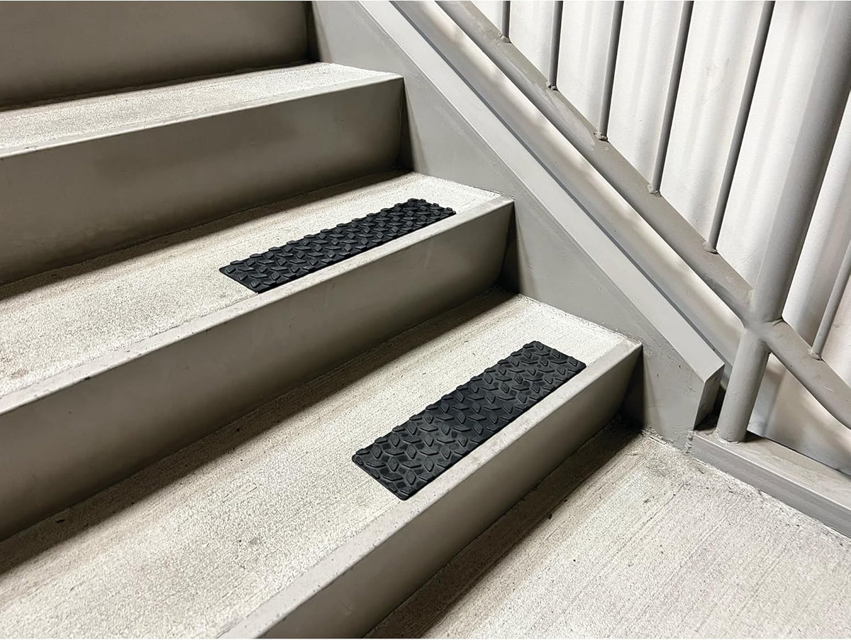 Performance Tool W1893 4-Inch x 15-1/2-Inch Diamond Tread Rubber Step Mats - Non-Skid Adhesive Traction for Trailers, Trucks, Boats, and More