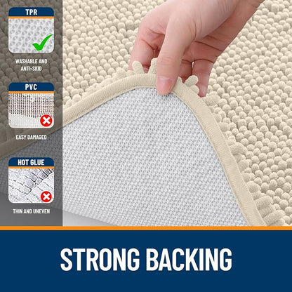 OLANLY Bathroom Runner Rugs 47x24, Extra Soft Absorbent Chenille Bath Rugs, Rubber Backing Quick Dry, Machine Washable Long Bath Mats for Bathroom Floor, Tub and Shower, Home Decor Accessories, Sand