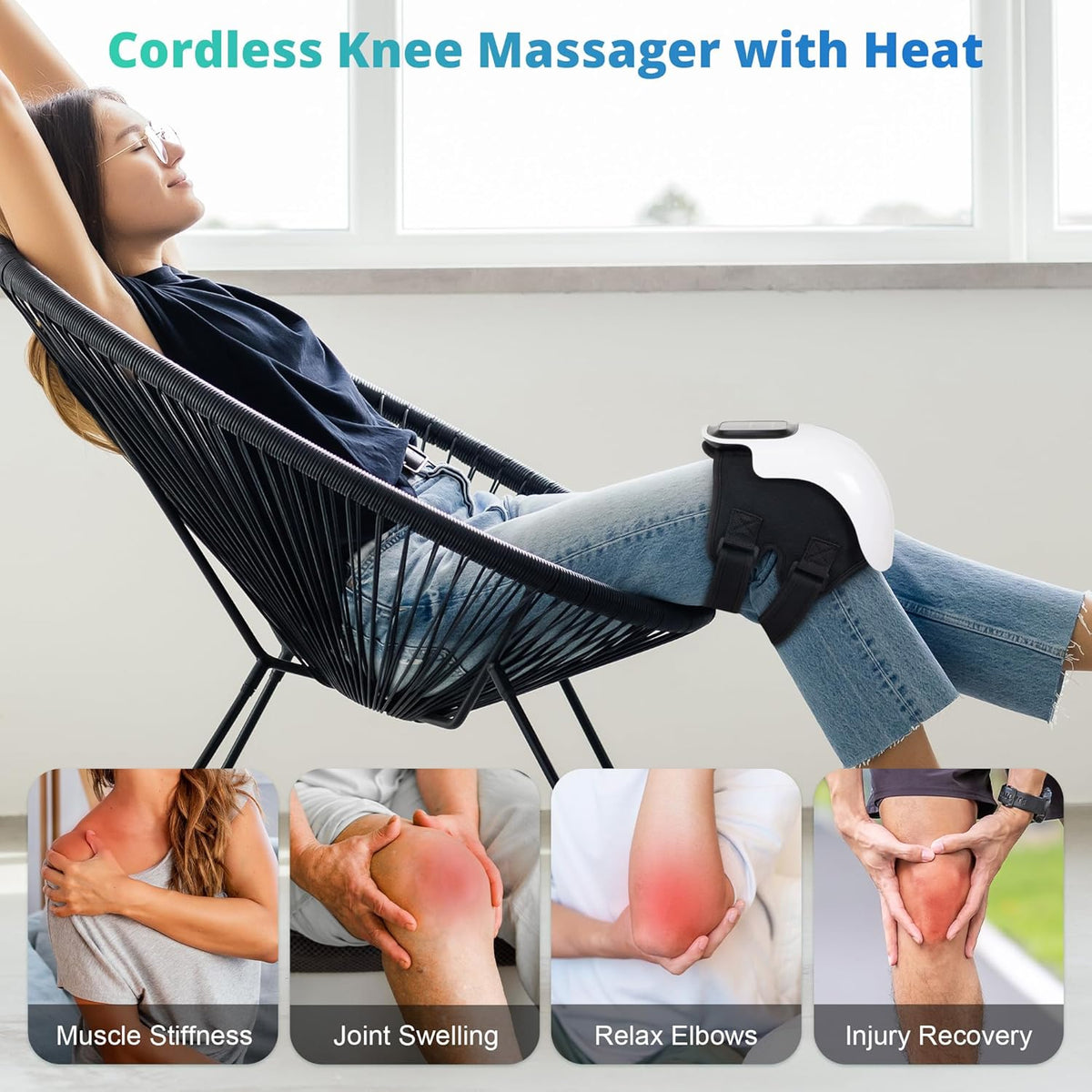 Medcursor Knee Massager with Heat, Cordless Heated Knee Massage for Pain Relief with 3 Heating Levels, 3 Vibration Modes, LED Screen, Adjustable Straps, Gift for Men and Women