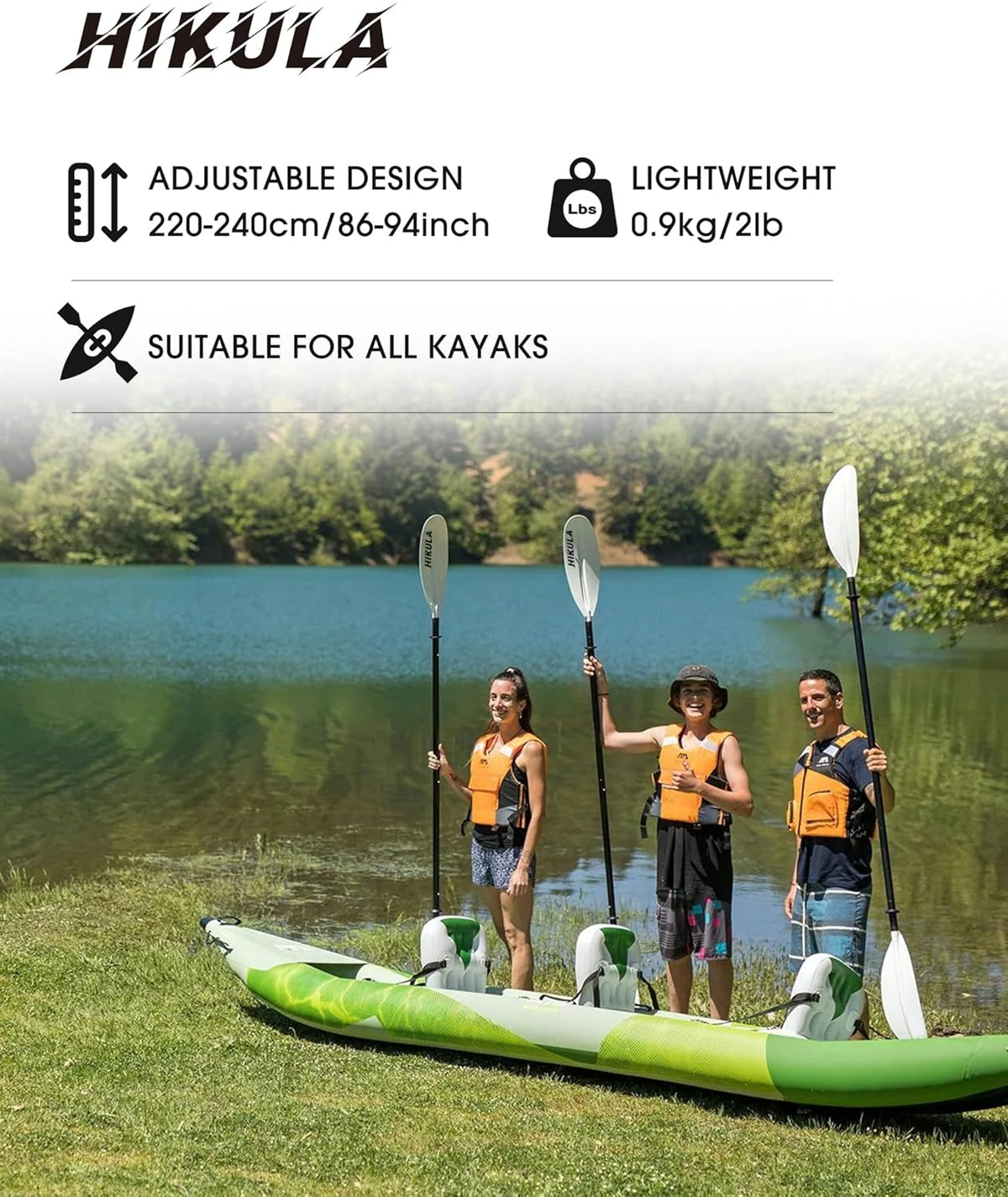Kayak Paddle Aluminum Shaft Paddle with Nylon Blades, Floating Adjustable Kayaking Oars, 3 Piece, 220-240cm/86-94 Inches,Black/Rose/Teal/Black/Orange/Grey