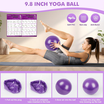 Pilates Ring Set Exercise Equipment with Exercise Bands Resistance Bands Set, Pilates Ball, Sliding Disks – Workout Equipment Home Gym Includes Complete Fitness Poster