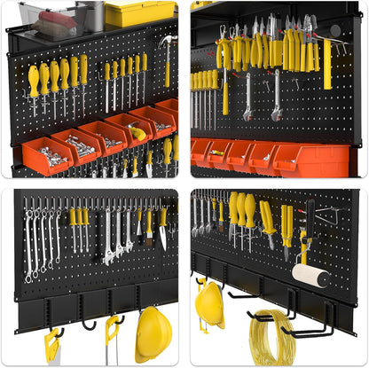 Ultrawall Black Pegboard Wall Organizer, 48X 36 inch for Garage Storage with Hooks, Storage Bins, Tool Panel Organizer, 72pcs