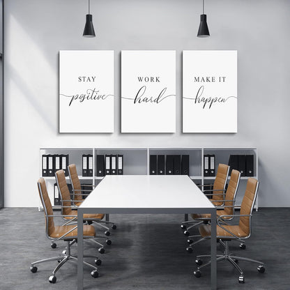 Framed Canvas Wall Art Positive Quote, Office Art, White Large Poster, Motivational Artwork Set of 3 Prints, Inspirational Poster Prints (G-3pcs,12x16inchx3pcs)