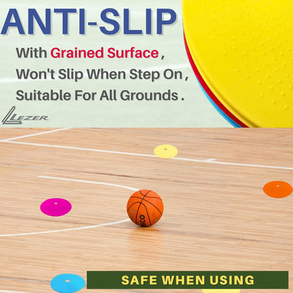 LEZER 6 Inch 8 Inch Flat Cones, Spot Markers, Soccer Cones, Field Court Markers, Sit Spots, Flat Discs, Soccer Training Equipment, Agility Practice, Football, Made in Taiwan