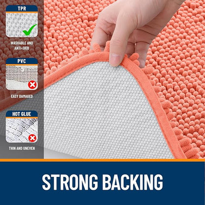 OLANLY Bathroom Rugs 36x24, Extra Soft Absorbent Chenille Bath Rugs, Rubber Backing Quick Dry, Machine Washable Bath Mats for Bathroom Floor, Tub and Shower, Home Decor Accessories, Coral