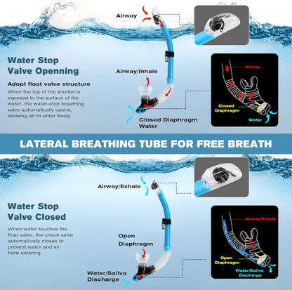 Diving Dry Snorkel, Easy Breath Diving Snorkel for Snorkeling, Scuba Diving, Freediving, Swimming Training, Design with Food-Grade Silicone Mouthpiece/Top Dry Valve for Adult Youth