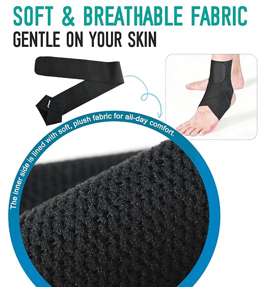 Ankle Support Brace for Men & Women, Adjustable Compression Strap for Sprains, Plantar Fasciitis, Achilles Tendonitis, Running, Workout, Sports – Fits Left & Right Foot (1, Black, Large)