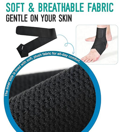 Ankle Support Brace for Men & Women, Adjustable Compression Strap for Sprains, Plantar Fasciitis, Achilles Tendonitis, Running, Workout, Sports – Fits Left & Right Foot (1, Black, Medium)