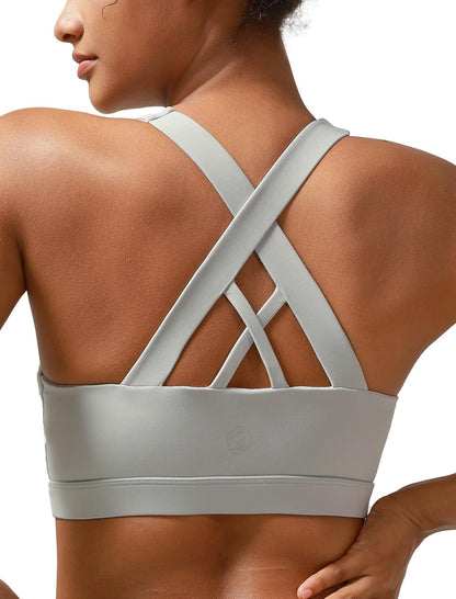 RUNNING GIRL Sports Bra for Women, Criss-Cross Back Padded Strappy Sports Bras Medium Support Yoga Bra with Removable Cups
