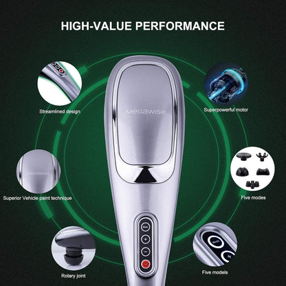 MEGAWISE Handheld Deep Tissue Neck Back Electric Massager for Shoulder, Waist, Leg, 3700 RPM Powerful Motor with 5 +2 Nodes & 5 Speeds, Knotty Muscle, A Little Heavy