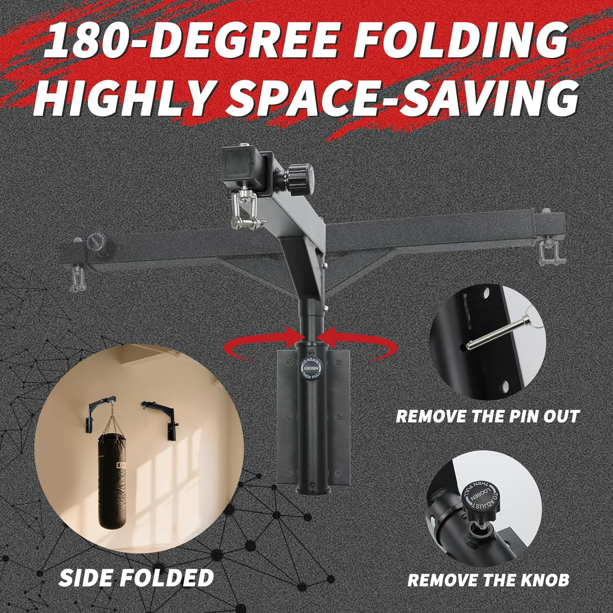 Heavy Bag Hanger Wall Mount Punching Boxing Bag Bracket -Square Tube, Heavy Duty Adjustable Length & Height for Boxing, Taekwondo, Muay Thai Bags, for Home Gym Installation