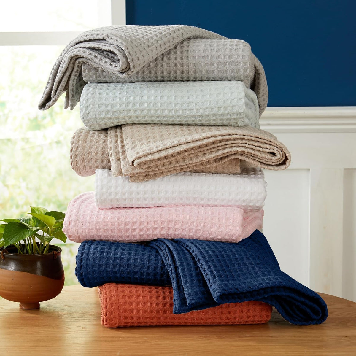 100% Cotton Waffle Weave Bed Blanket | Soft, Breathable, and Lightweight Blanket for All-Season | Perfect for Layering | Brielle Collection (Full/Queen, Taupe)