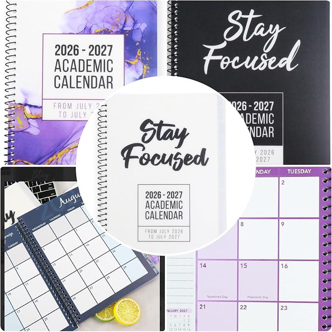 RE-FOCUS THE CREATIVE OFFICE, 2026-2027 Academic Calendar, Monthly and Weekly Views with Time Slots, To-Do List (White)