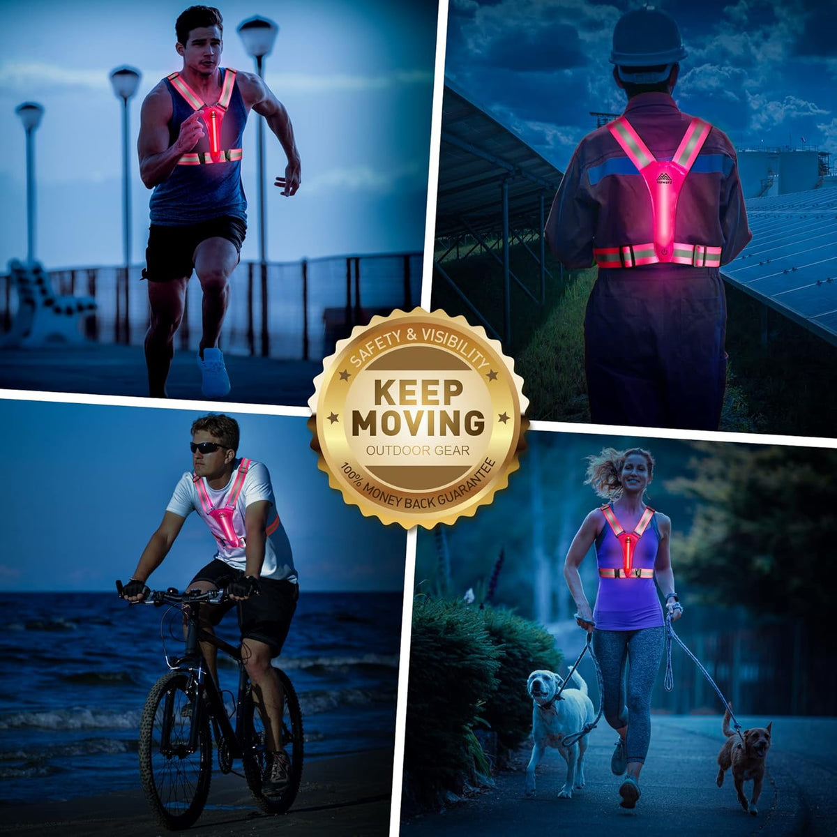 LED Reflective Vest Safety Gear, Light Up Vest for Night Walking Cycling, High Visibility Running Vest with Reflective Strips