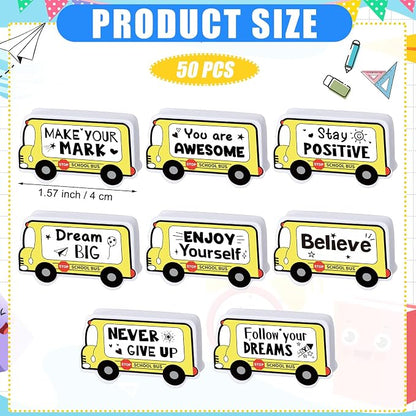 50 Pcs Mini Bus Erasers Bulk Inspirational Back to School Gift