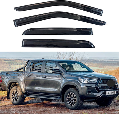 KPY Window Visor Compatible with Toyota Hilux Double Cab 2016-2023, 4PC Rain Guard Side Window Vent Deflectors Tape-On Mugen Style, 2016 2017 2018 2019 2020 2021 2022 2023