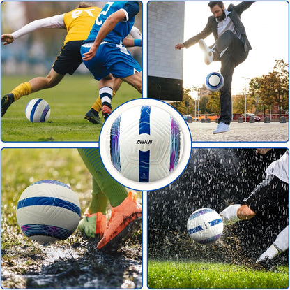 Official Match Soccer Ball Size 5 – Waterproof PU Leather, Includes Pump & Needles, Mesh Storage Bag for Easy Carry