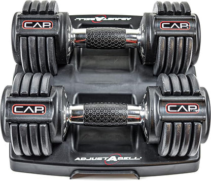 CAP ADJUSTABELL Adjustable Dumbbell Set, Premium Quick Select Adjustable Weights for Strength Training, Singles & Pairs, 12.5 LB, 25 LB & 55 LB, Round & Hex Dumbbells, Multiple Grip Handle Options