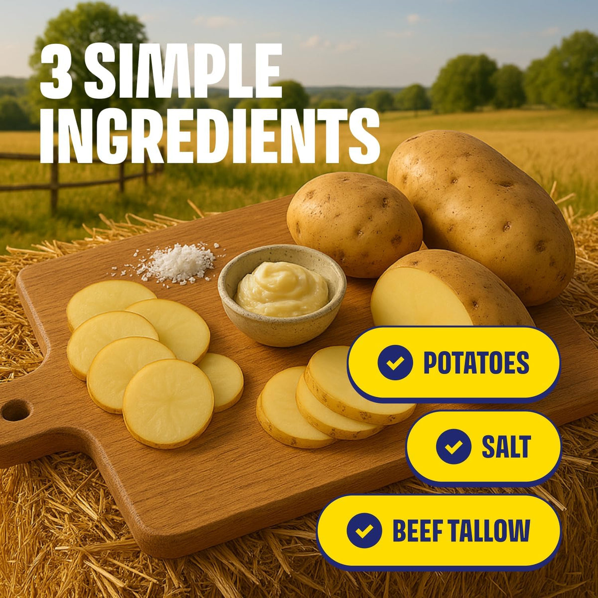Tasty Nate’s Beef Tallow Potato Chips - Original Sea Salt, Fried in 100% Beef Tallow - Seed Oil Free Chips, Paleo Snacks for Adults, 7oz Bag - Pack of 4