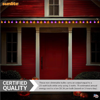 Sunlite 41520-SU LED Decorative 3 Watt (25W Equivilant) Holiday Light Bulb, Halloween Lighting, 120 Volt E26 Medium Base, Non-Dimmable, UL Listed, Orange and Purple 4 Pack