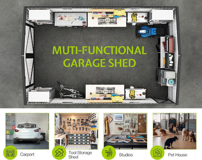 Jocisland 13.2x20.7x8 FT Heavy Duty Carport, Metal carport with 2 Lockable Doors & 4 Windows, Carport Canopy for for Truck, Car, Garbage Can, Tool, Lawnmower, Grey