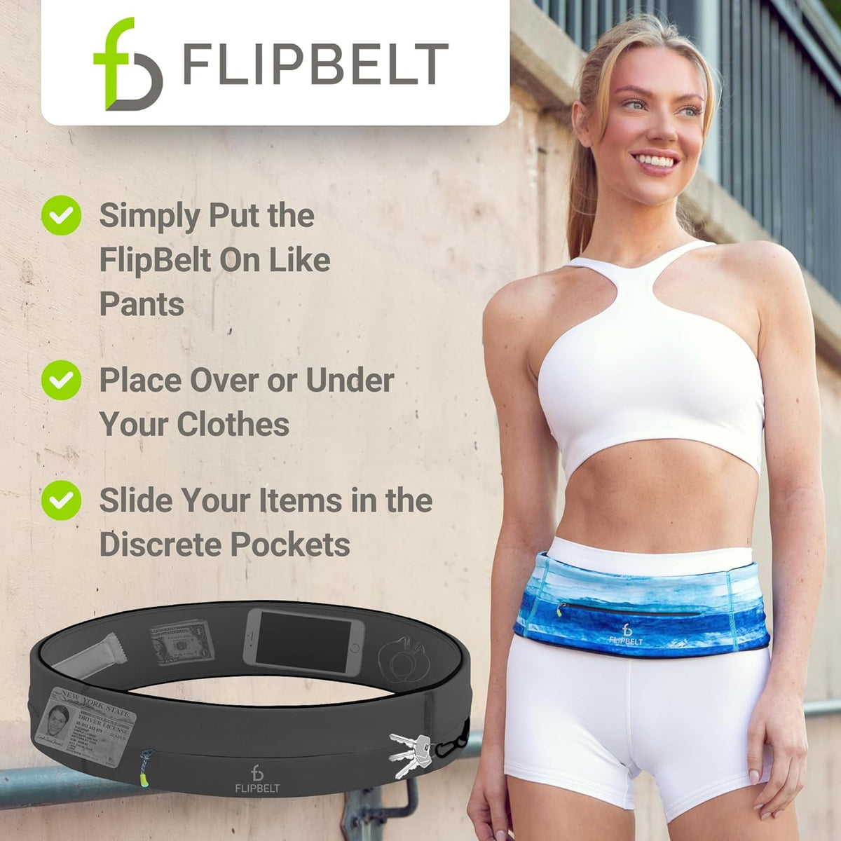 FlipBelt Zipper Running Belt, Waist Pack for Fitness and Running, US Company