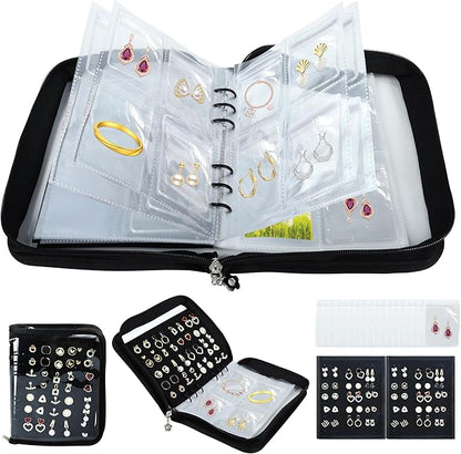 Meneng Earring Travel Case Organizer: Transparent Jewelry Storage Book with 20 PVC Pages + 2 Velvet Sheets - Crush Proof Jewelry Binder for Bloggers