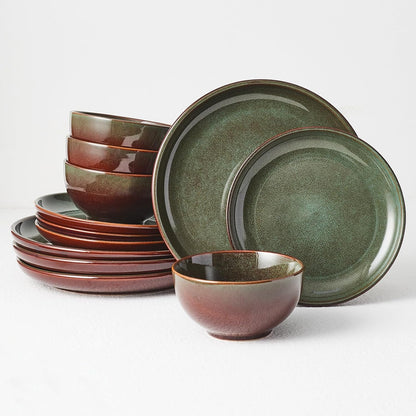 12 Piece Stoneware Dinnerware Set for 4 – Plates & Bowls Dish Set