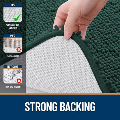 OLANLY Large Bathroom Rugs 59x35, Soft Absorbent Chenille Bath Rugs, Rubber Backing Quick Dry, Machine Washable Bath Mats for Bathroom Floor, Tub and Shower, Home Decor Accessories, Blackish Green