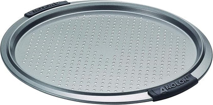 Anolon Advanced Nonstick Bakeware 13-Inch Pizza Crisper, Gray with Silicone Grips