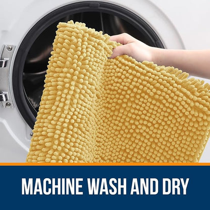 OLANLY Bathroom Rugs 35x24, Extra Soft Absorbent Chenille Bath Rugs, Rubber Backing Quick Dry, Machine Washable Bath Mats for Bathroom Floor, Tub and Shower, Home Decor Accessories, Yellow