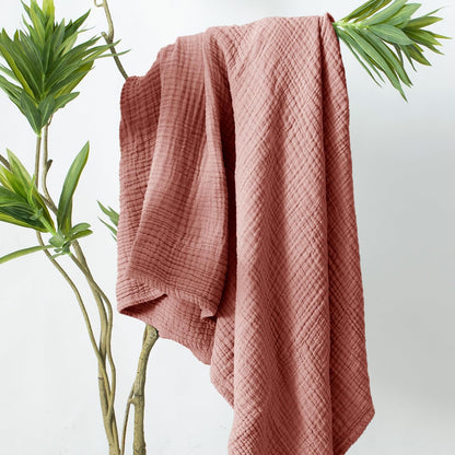 Carriediosa 100% Cotton Muslin Throw Blanket 90" X 90" Queen Size，4-Layers Summer Gauze Throws for Bed Couch，Soft Lightweight Breathable Linen Blankets Bedspread for Adults All Season，Mauve