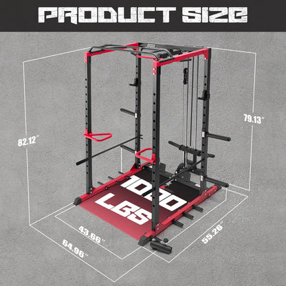 RitFit All-in-One Squat Rack for Home Gym, PPC02C Multi-Function 1000 LBS Capacity Power Cage with LAT Pulldown, Pulley System, Dip Bar, Landmine & More Power Rack Attachments, Package